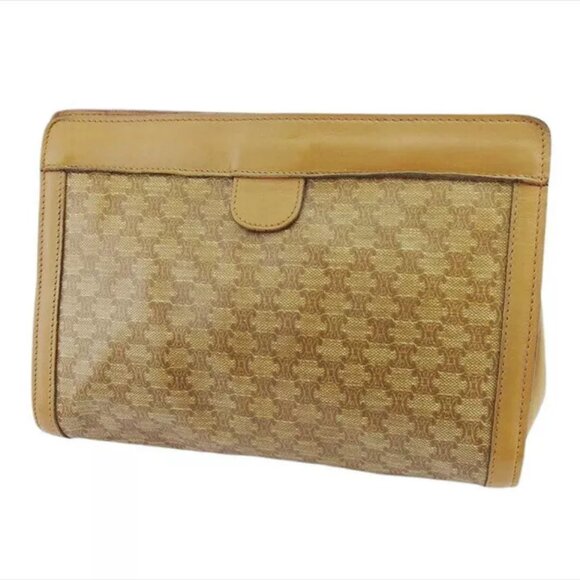 Celine Clutch Bag x Beige PVC x Leather Authentic - Picture 1 of 7